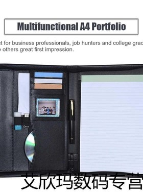 A4 PU Leather Zippered Closure Multifunctional Padfolio Prof