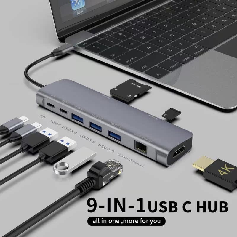 Type C Converter High-Speed Connector Aluminum Alloy Hub Doc