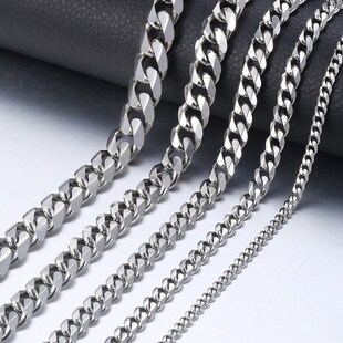 3-9mm Men's Silver Color Necklace Stainless Steel Cuban