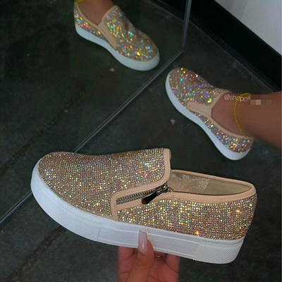 2021 Women Flat Loafers Woman Shinning Crystal Rhinestone Fe