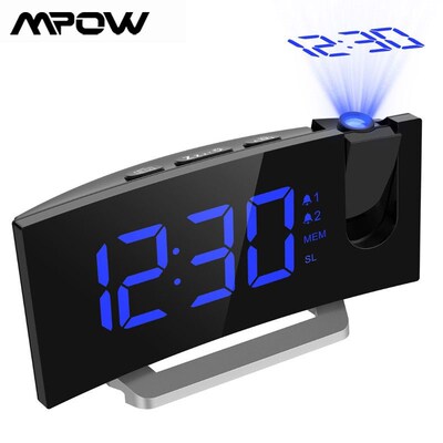 MPOW LED FM Projection Clock 2 Alarms Multifunctional Curved