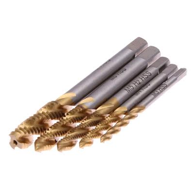 5pc Titanium Coated Thread Tap Drill Metric Hss Spiral Flute