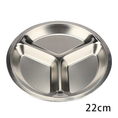 Stainless Steel 3 Sections Round Divided Dish Snack Dinner P