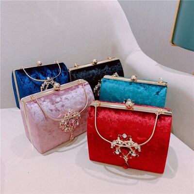 Meloke new Luxury design Boxed evening bag velvet retro squa