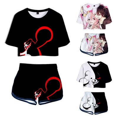 Game Danganronpa Monokuma Cosplay T-shirt Shorts Suits Girls
