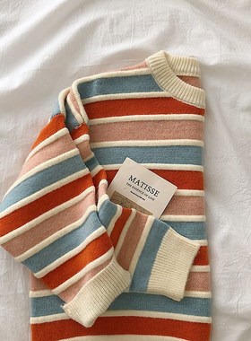New Women Stripe Sweater Autumn Winter Loose Long Sleeve Pul