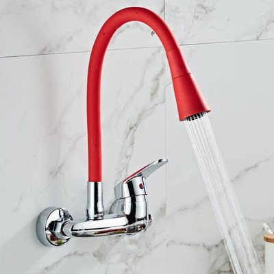 RED color Wall Mounted Kitchen Faucet Wall Kitchen Mixers Ki