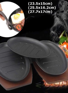 3 Sizes Cast Iron Steak Fajita Sizzling Platter Plate BBQ Gr