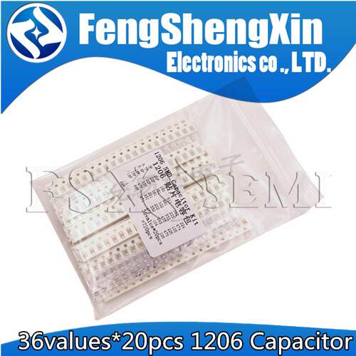 36values X20pcs=720pcs 1pF~10uF 1206 SMD Capacitor assorted