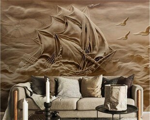 Beibehang Custom home decor murals 3D reliefs sea sailboat