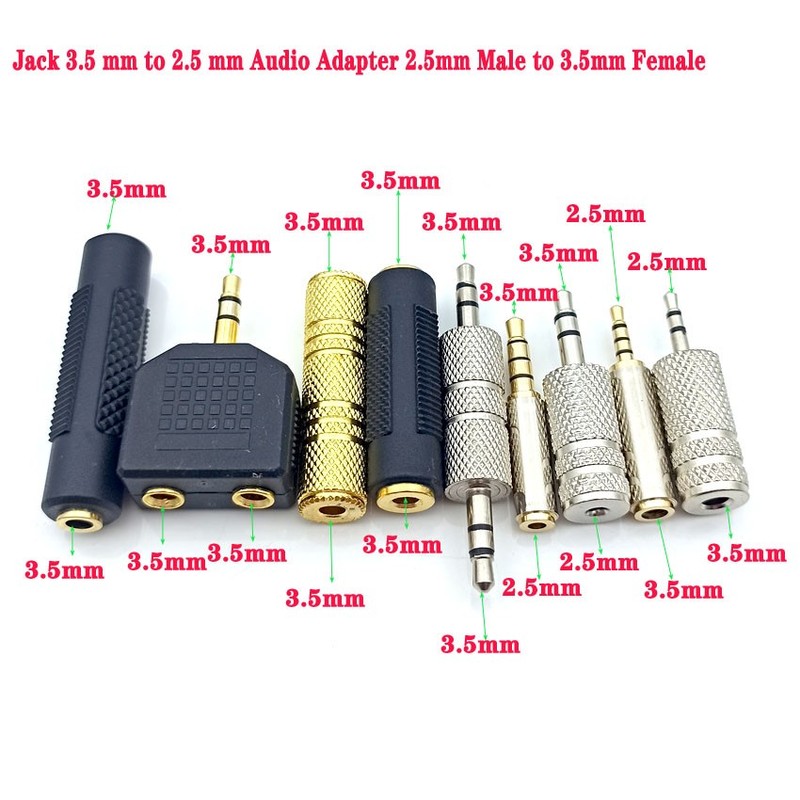 High Quality 3pc Gold 2.5 mm Male to 3.5 mm Female audio St