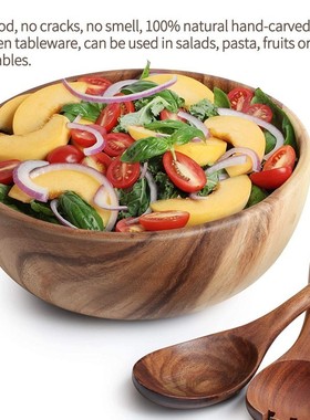 3pcs Wooden Salad Bowl Large Round Wood Salad Soup Dining Bo