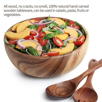 3pcs Wooden Salad Bowl Large Round Wood Salad Soup Dining Bo