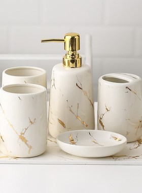 Ceramic Toiletries Bathroom Set Marble Porcelain Cup Toothb