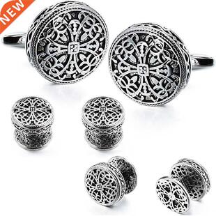 HAWSON Cufflinks and Tuxedo Shirt Studs for Men Retro Flower