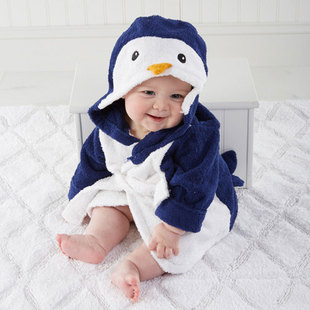 Flannel Baby Bathrobe Cartoon Penguin Toddler Girls Sleepwea