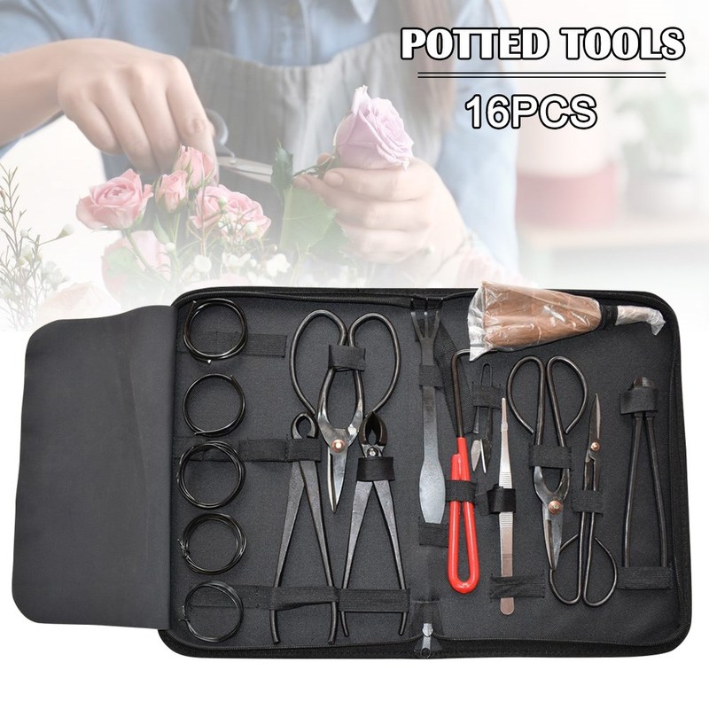16Pcs Garden Bonsai Tool Set Carbon Steel Kit Cutter Scissor