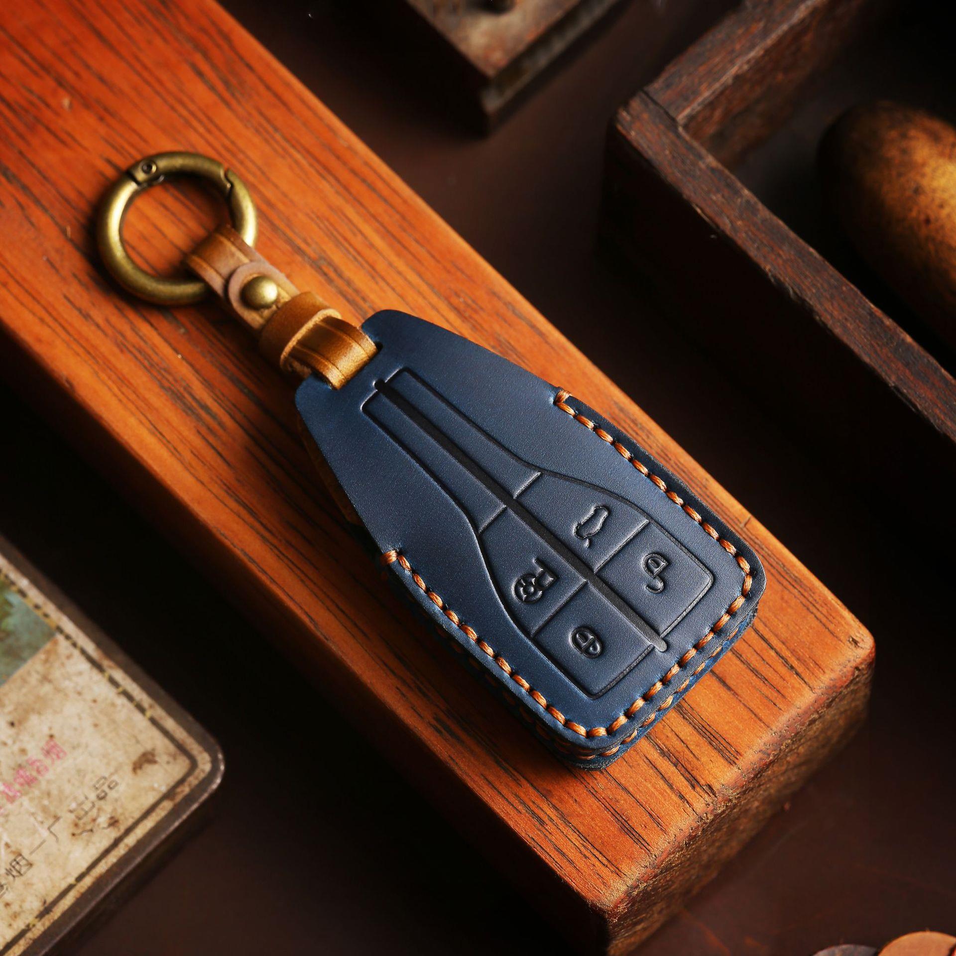 手工车用钥匙套适用于红旗钥匙包H5H7H9hs7HS9头层疯马皮钥匙包套