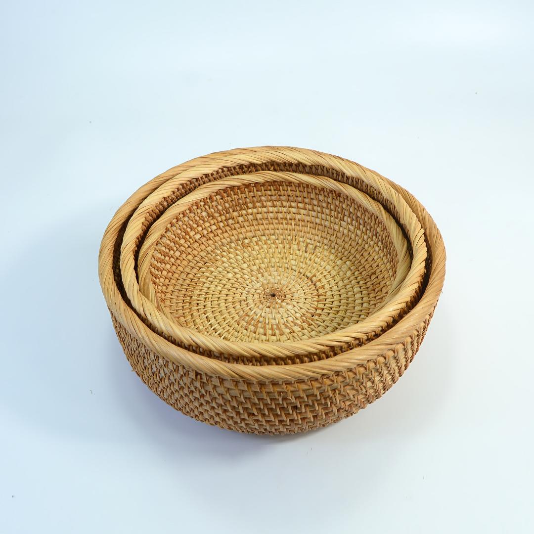 藤编圆形水果篮编织收纳篮收纳筐客厅水果盘编织筐家用馒头筐
