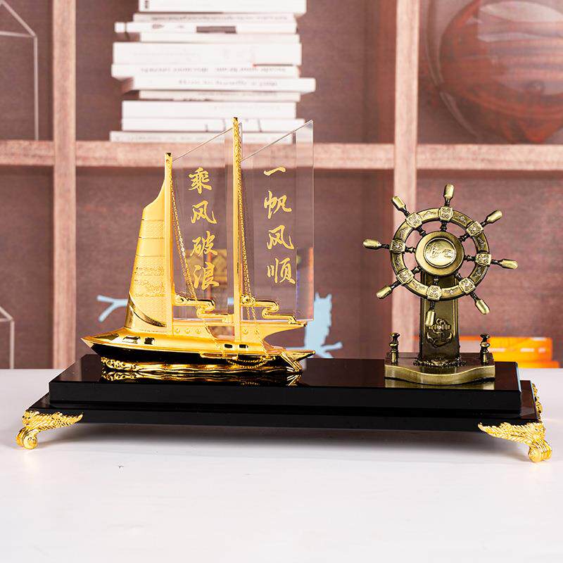 一帆风顺舵水晶领航舵摆件舵轮工艺品家居客厅酒柜创意装饰品摆设