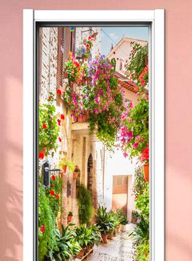 MT195-205小镇建筑装饰门贴 自粘仿真木门橱窗玻璃翻新墙贴纸