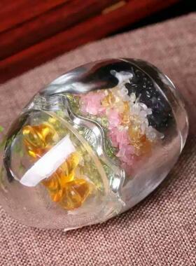 东海节高五行蛋水晶摆件五种碎石组合家居摆设电脑室摆饰创意