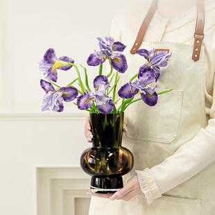 视远玳瑁花瓶玻璃高级感客厅中古摆件餐桌简约轻奢插花装饰龙蛇藤