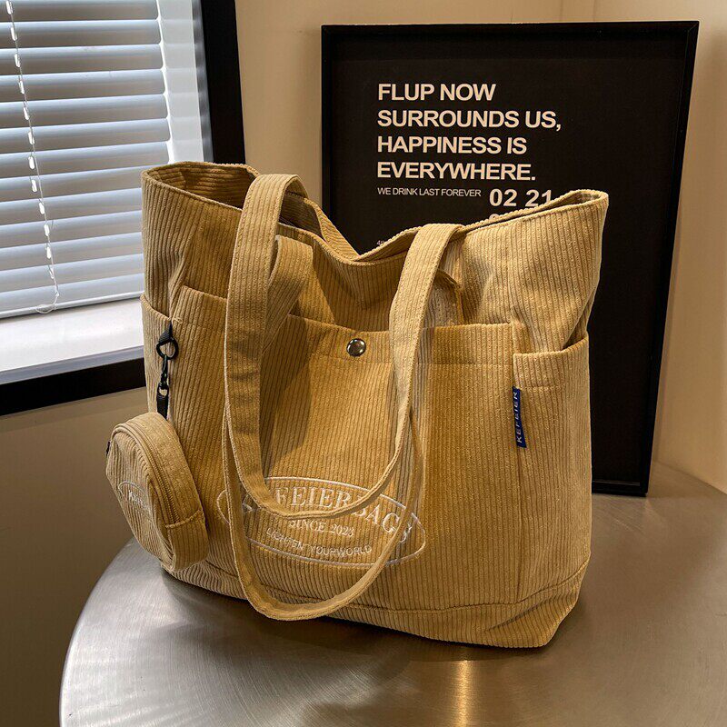 休闲大容量包包女包夏季百搭灯芯绒托特包大学生上课通勤节日礼品