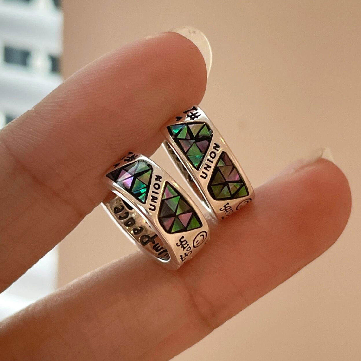 覆古925银彩贝涂鸦耳环女