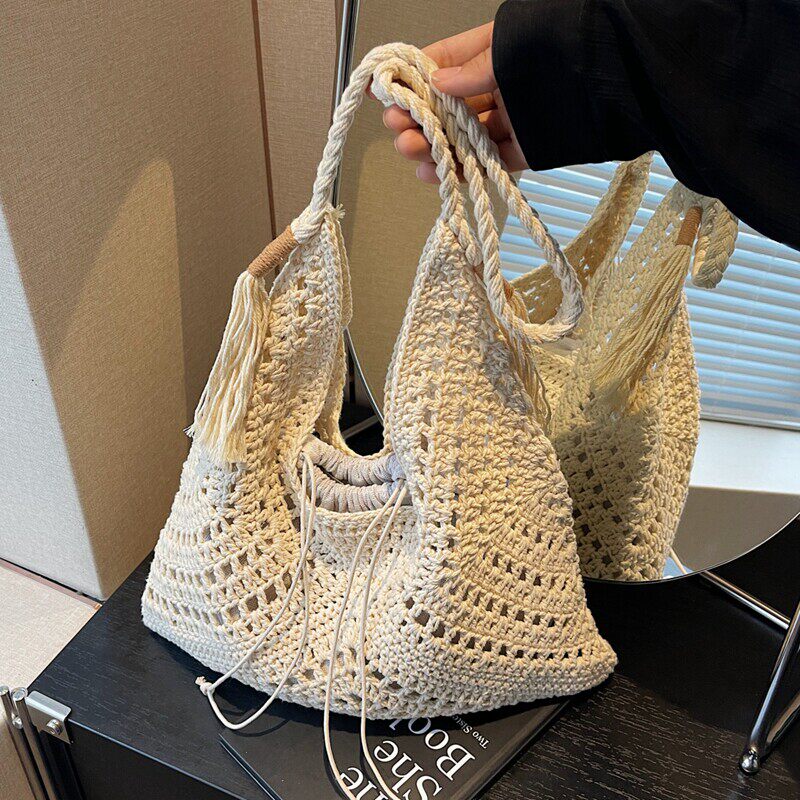 慵懒风松弛感大容量编织包包女夏季海边度假单肩沙滩包草节日礼品