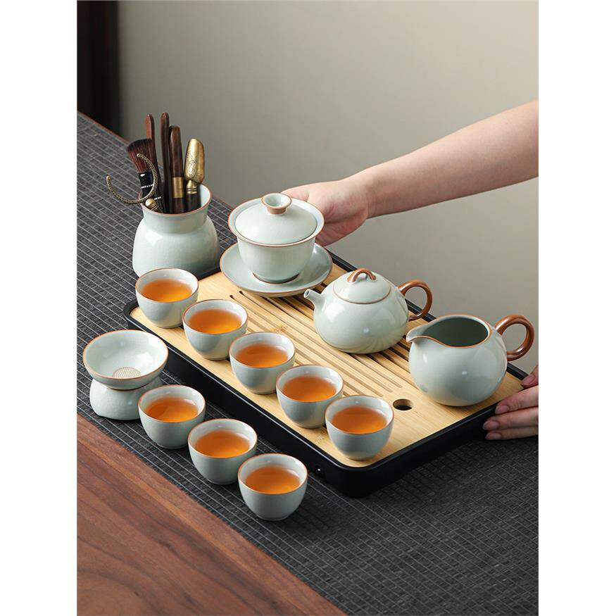 天青汝窑功夫茶具套装家用2026新款办公室泡茶个人专用喝节日礼品