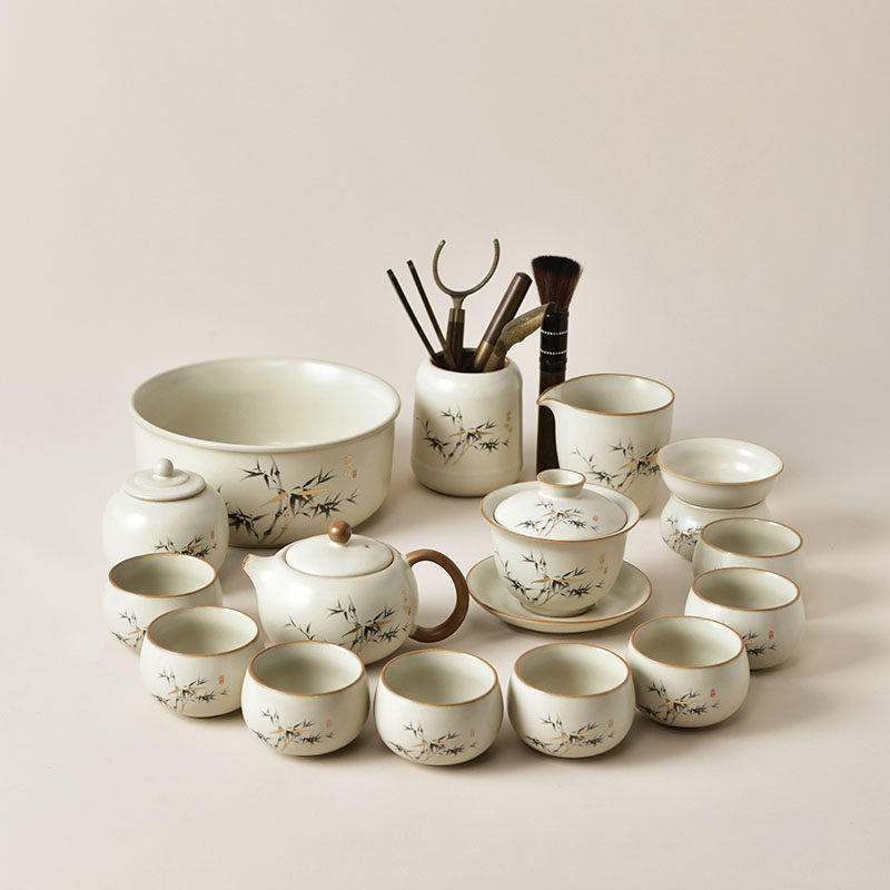 汝窑富竹功夫茶具套装家用2026新款办公室喝茶盖碗茶壶茶节日礼品