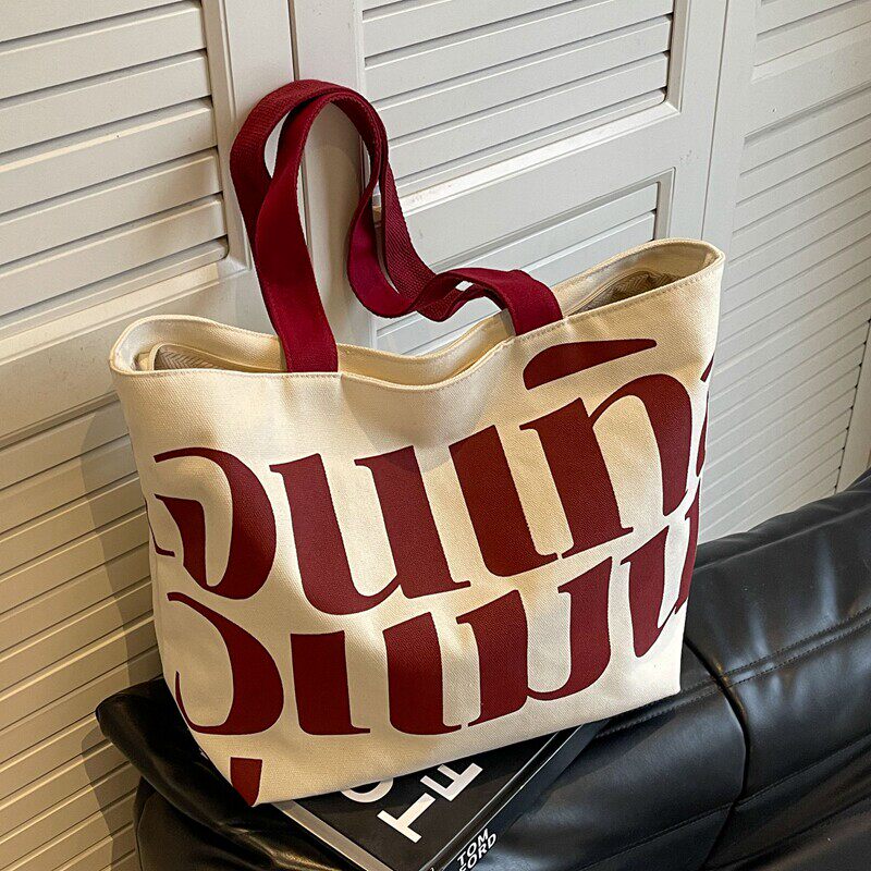 休闲大容量托特包女2026新款大学生上课通勤包撞色字母单节日礼品