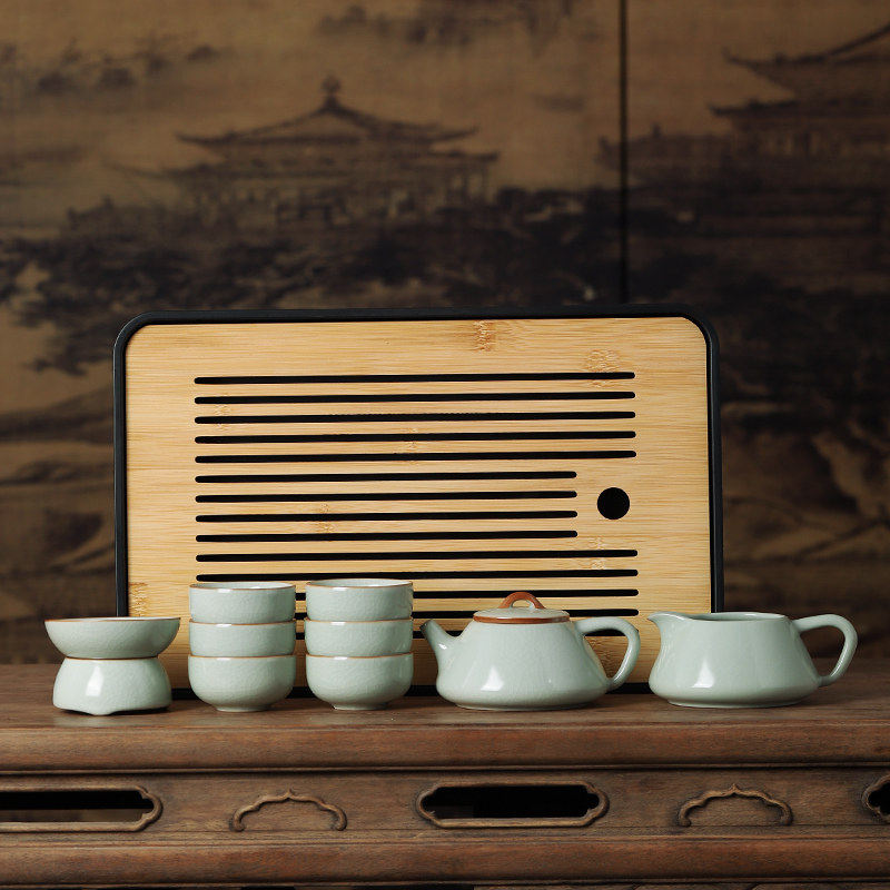 汝窑功夫茶具套装家用2026新款办公泡茶专用茶杯茶壶茶盘节日礼品