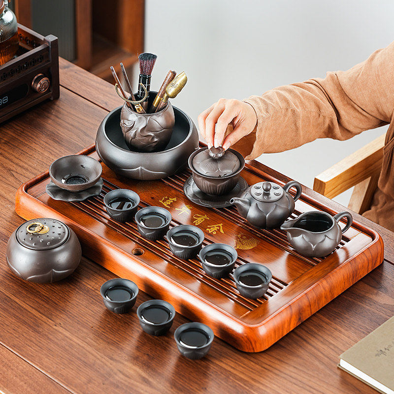 紫砂茶壶茶具套装家用2026新款高档陶瓷盖碗功夫茶杯茶盘节日礼品