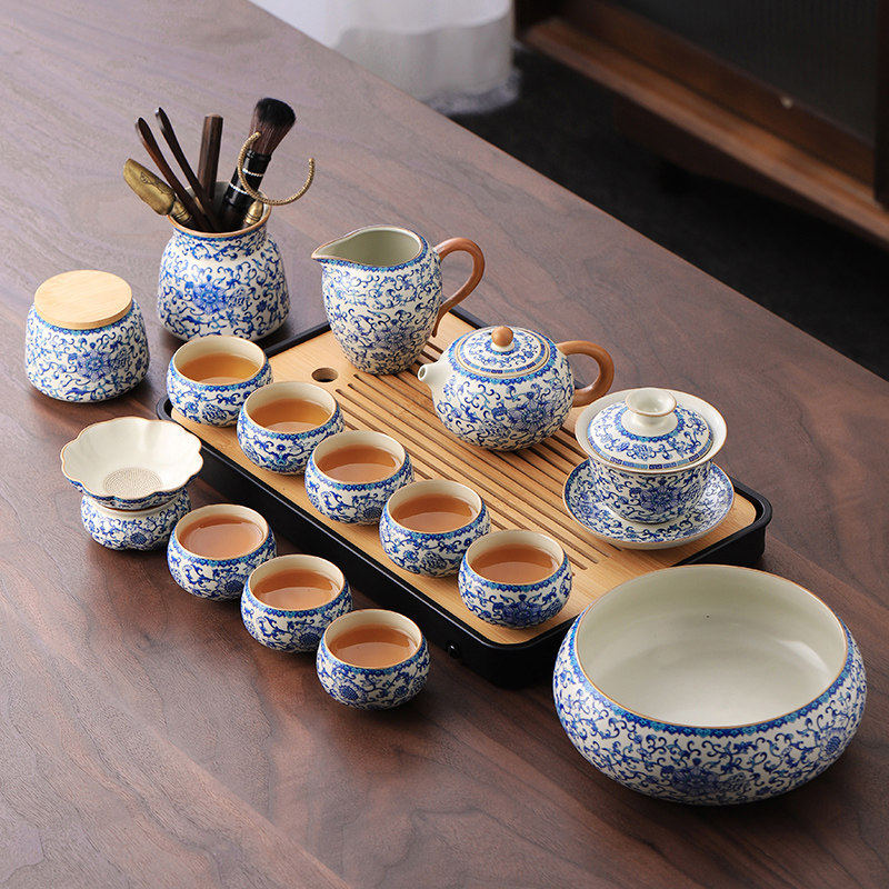 青花汝窑功夫茶具2026新款套装泡茶壶茶杯子家用轻奢高档节日礼品