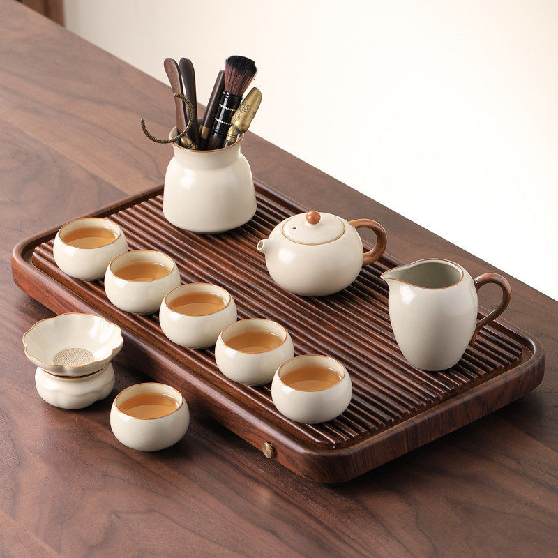 米黄汝窑功夫茶具套装家用2026新款客厅办公室高档茶壶茶节日礼品