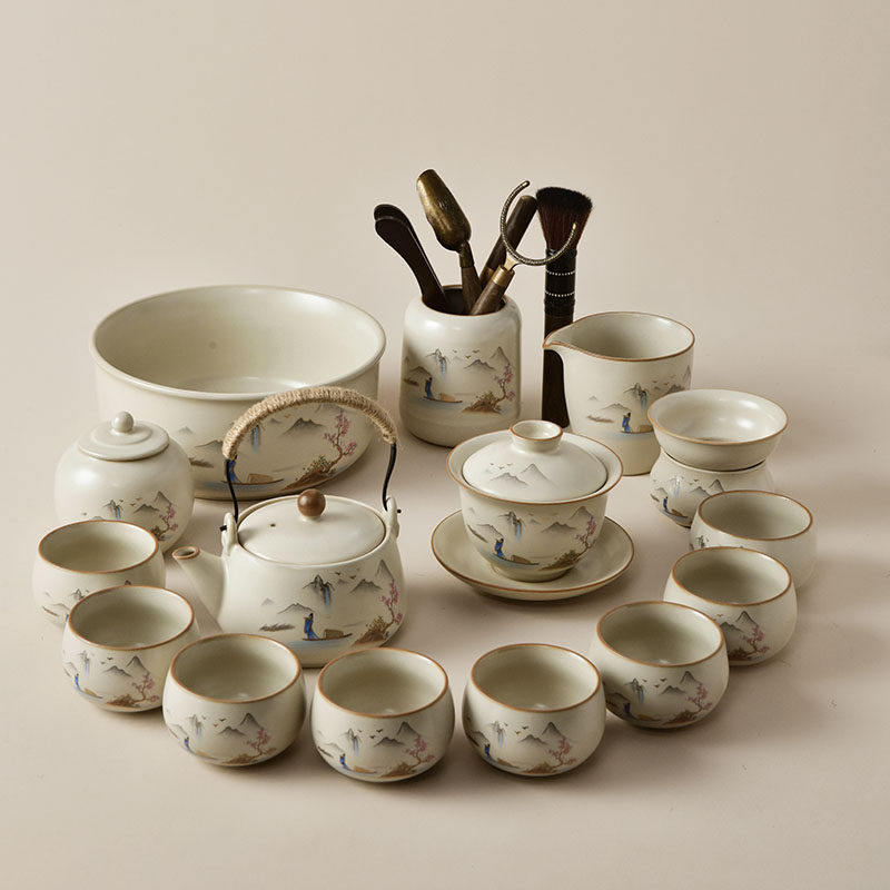 汝窑功夫茶具套装家用2026新款盖碗茶壶茶杯子办公室喝茶节日礼品