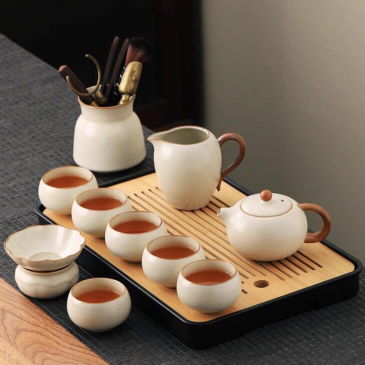 汝窑整套功夫茶具套装居家日用2026新款办公茶壶盖碗泡茶节日礼品