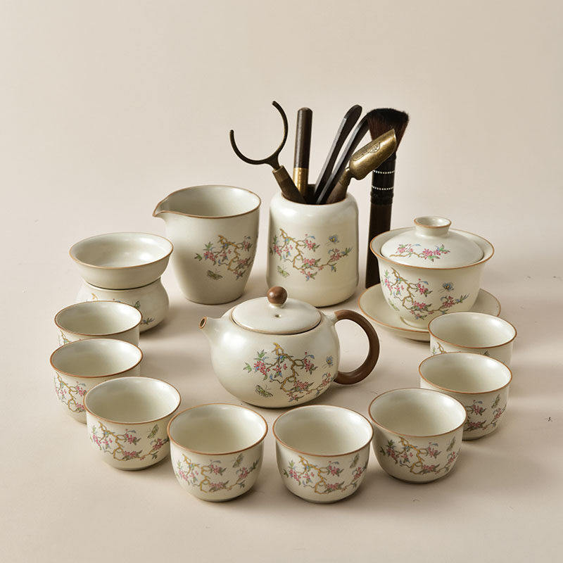 汝窑紫藤花功夫茶具套装家用2026新款喝茶泡茶盖碗茶壶茶节日礼品