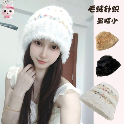 秋冬新款女韩国堆堆大头围护耳抽绳帽子包头帽百搭保暖防寒针织
