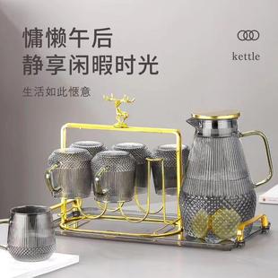 家用加厚冷水壶高硼硅耐热玻璃凉水壶大容量防爆高级感水壶果汁套