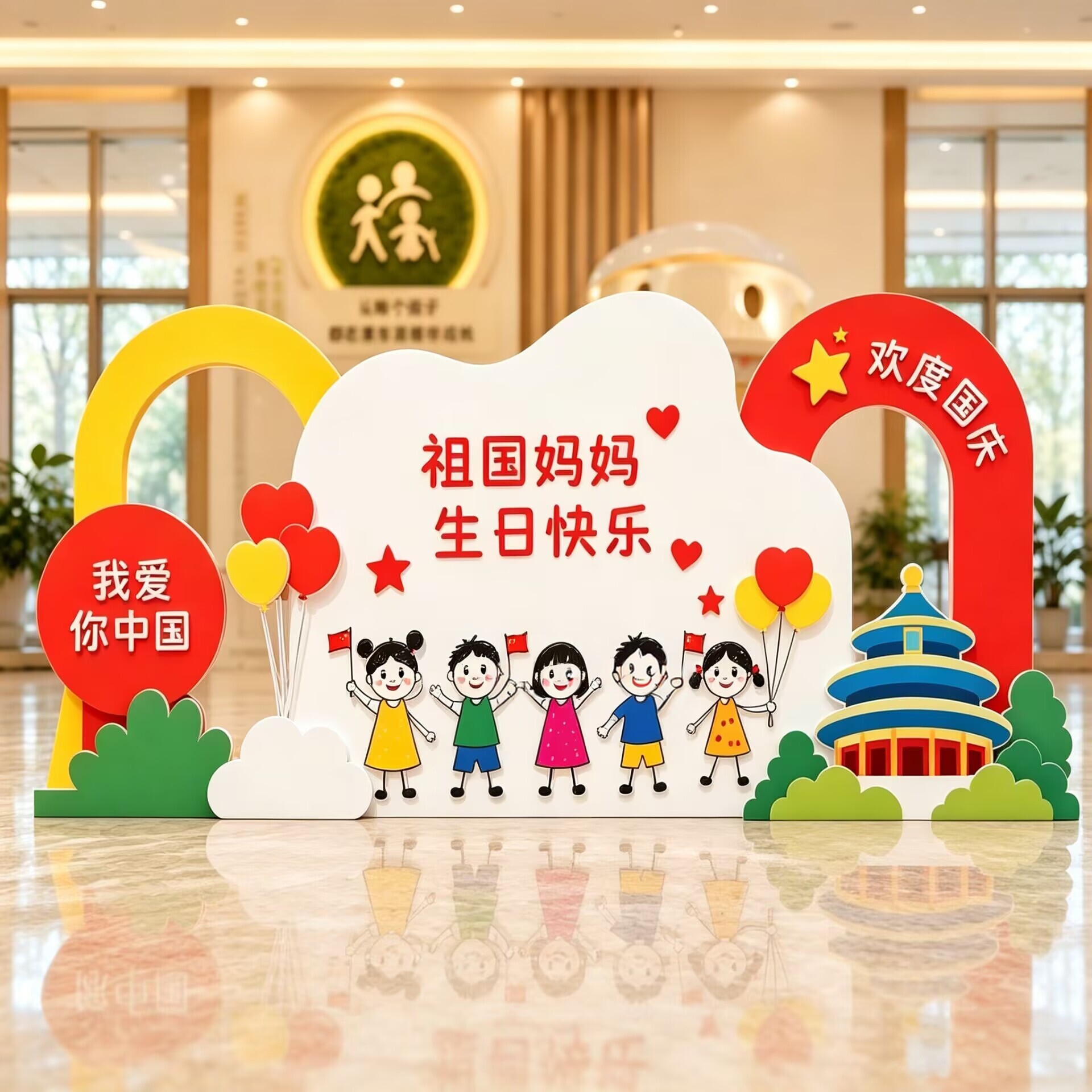 迎中秋贺国庆KT展板背景墙装饰学校幼儿园活动氛围拍照打卡布置
