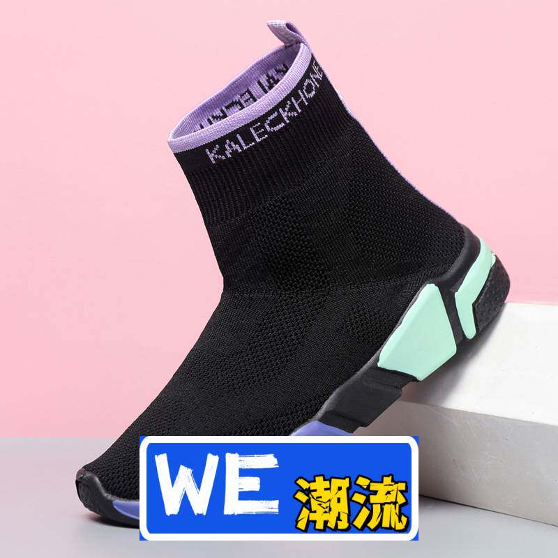 晋江雅望鞋业爆款弹力袜子鞋女高帮休闲运动鞋中筒百搭厚底针织短