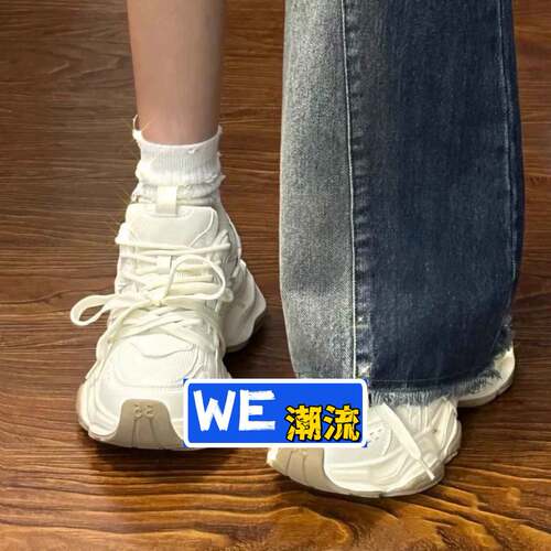 青岛福克来厚底老爹鞋女新款春秋季网面透气百搭小白鞋潮休闲运动