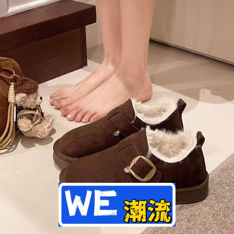 晋江运动鞋新款低帮搭扣短筒雪地靴女加绒保暖舒适皮一体加厚低帮
