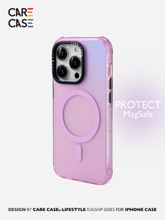 CARECASE 彩虹圈磁吸防摔手机壳 适用于苹果iPhone15 Pro Max金属按键挂绳孔霞紫色高级简约原创 Magsafe充电
