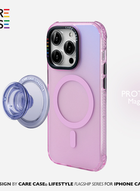 CARECASE 彩虹圈磁吸防摔手机壳 适用于苹果iPhone15 14 Pro Max金属按键挂绳孔霞紫色高级 原创 Magsafe充电