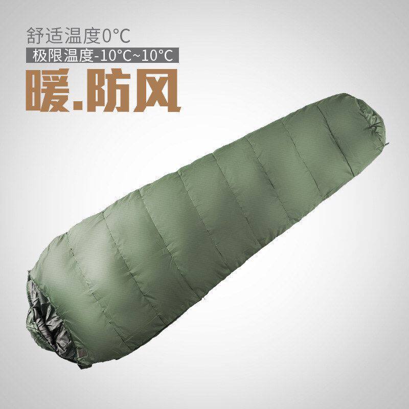 单兵睡袋户外露营旅行加大成人加厚防寒保暖军绿色木乃伊野营睡袋