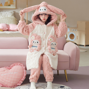 儿童睡衣女童秋冬季加厚珊瑚绒连帽睡袍套装美乐蒂女孩浴袍家居服